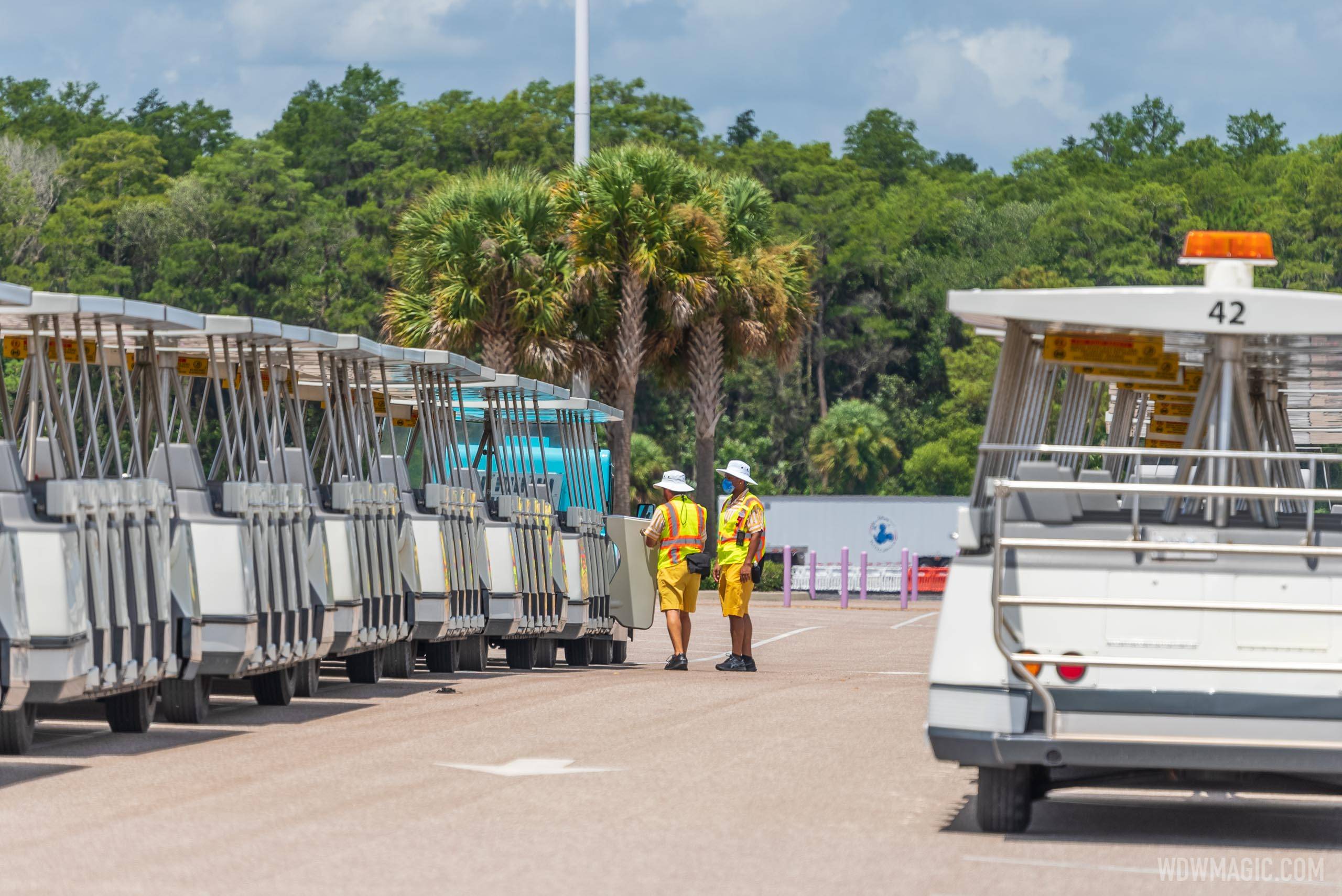 Tram fleet appears to be being readied for a return to service at the Magic Kingdom's Transportation and Ticket Center