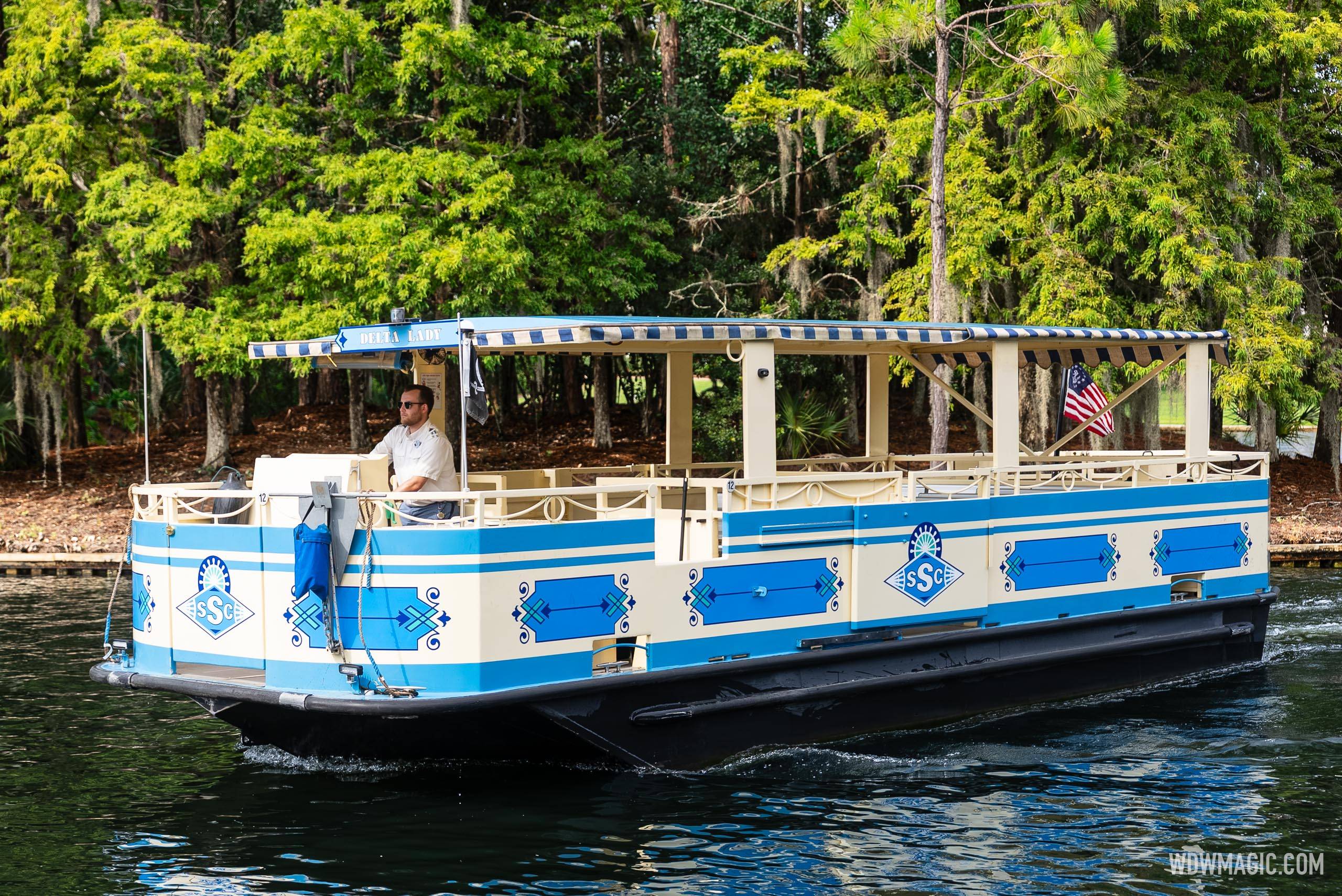 The blue-and-cream Delta Lady operating on the Sassagoula River