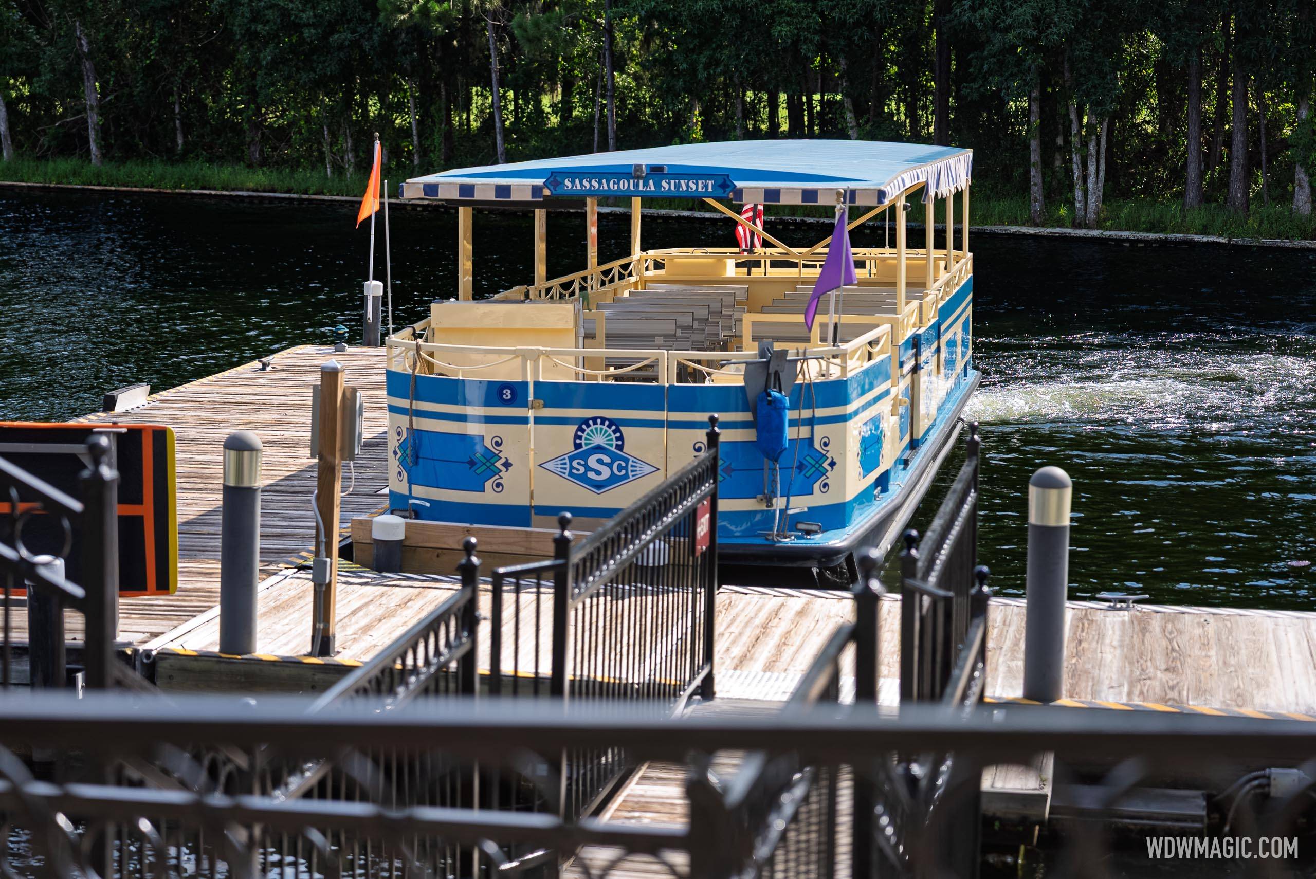 A Sassagoula River Cruise boat approaching the Port Orleans French Quarter dock