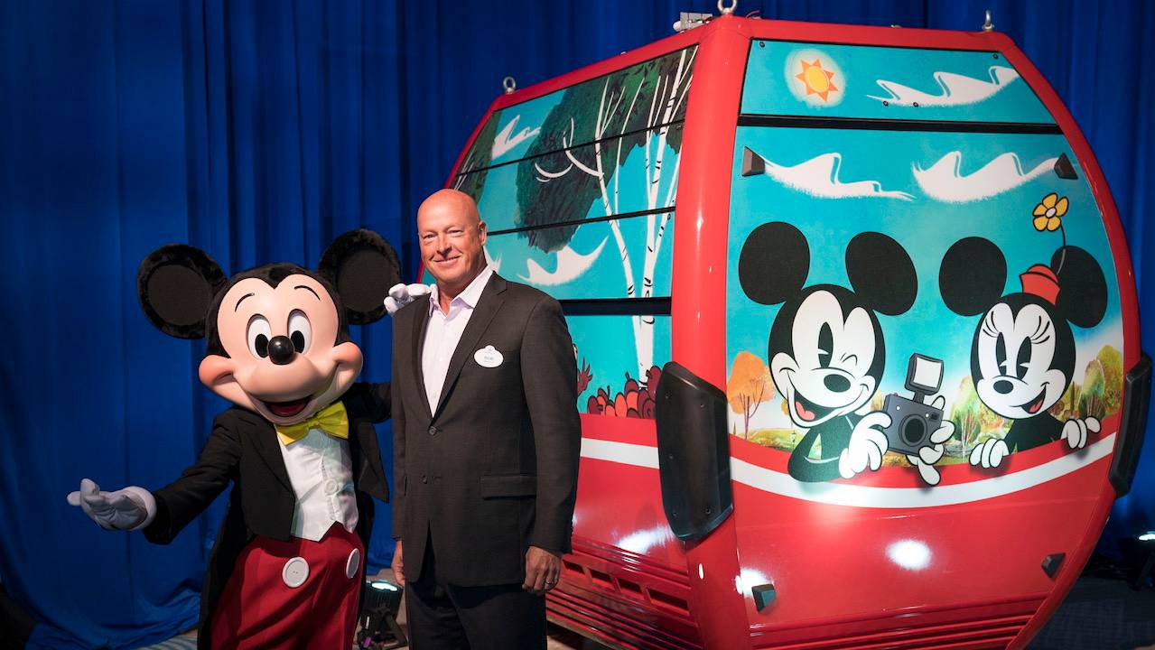 Disney Skyliner gondola on-stage at Destination D