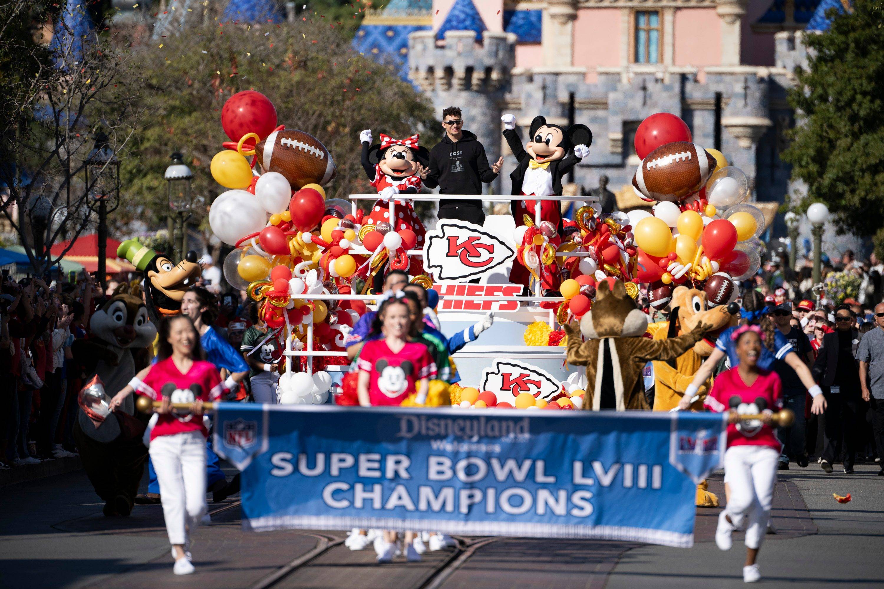 MVP Patrick Mahomes celebrates Super Bowl 2024 win at Disneyland