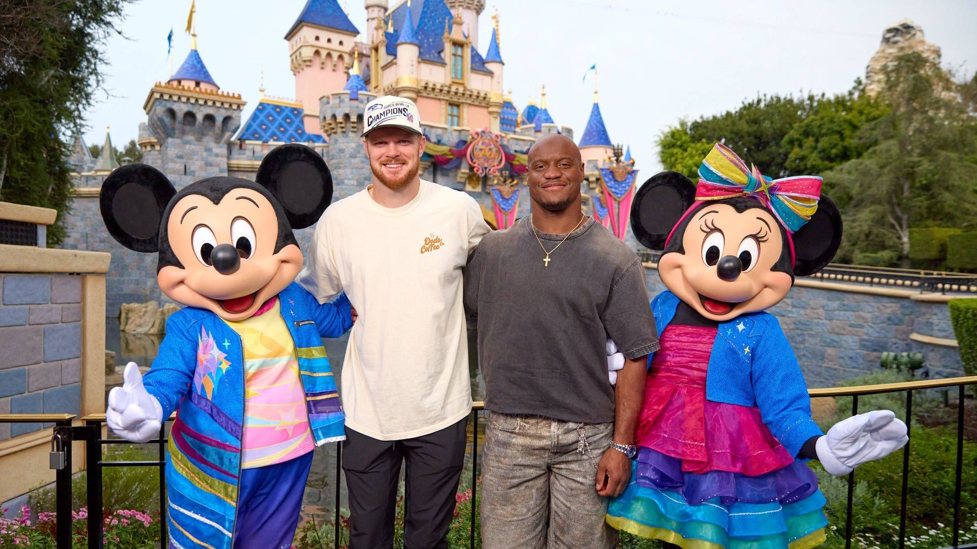 Sam Darnold and Kenneth Walker III's Super Bowl Celebration at Disneyland
