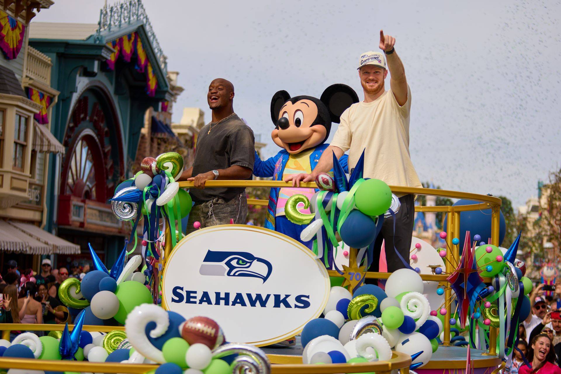 Sam Darnold and Kenneth Walker III's Super Bowl Celebration at Disneyland