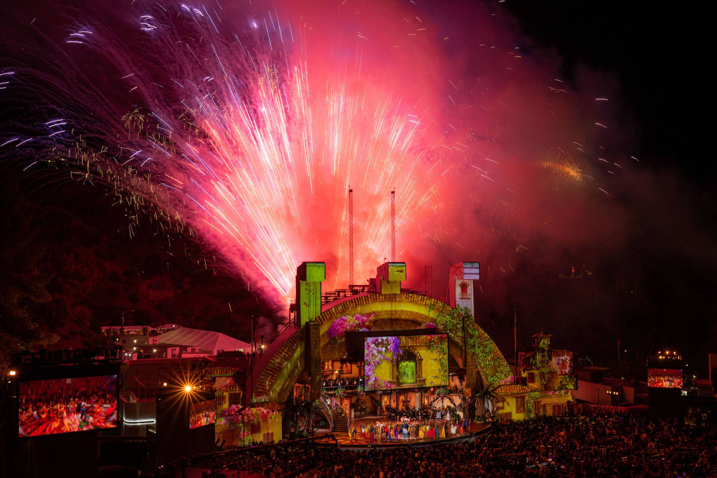 Fireworks go off during the live-to-film concert experience Encanto at the Hollywood Bowl. Encanto at the Hollywood Bowl, from Disney Branded Television, will premiere on Dec. 28 only on Disney+. (Photo credit: Disney/Temma Hankin)
