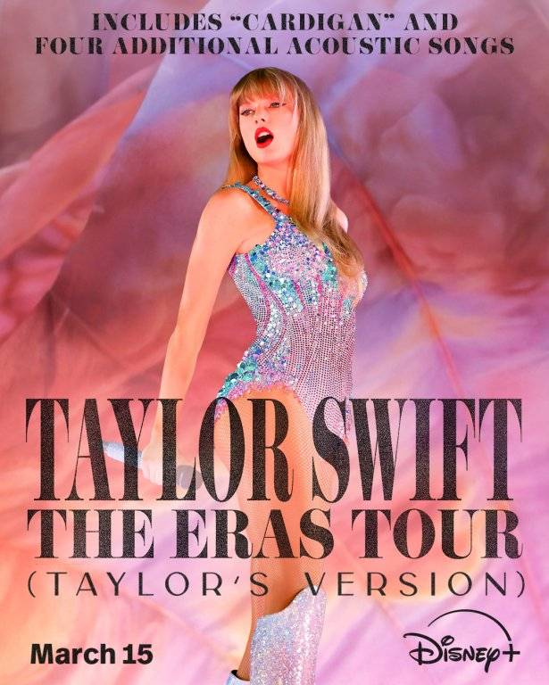Taylor Swift - The Eras Tour, coming to Disney+ in March 2024 with five bonus songs