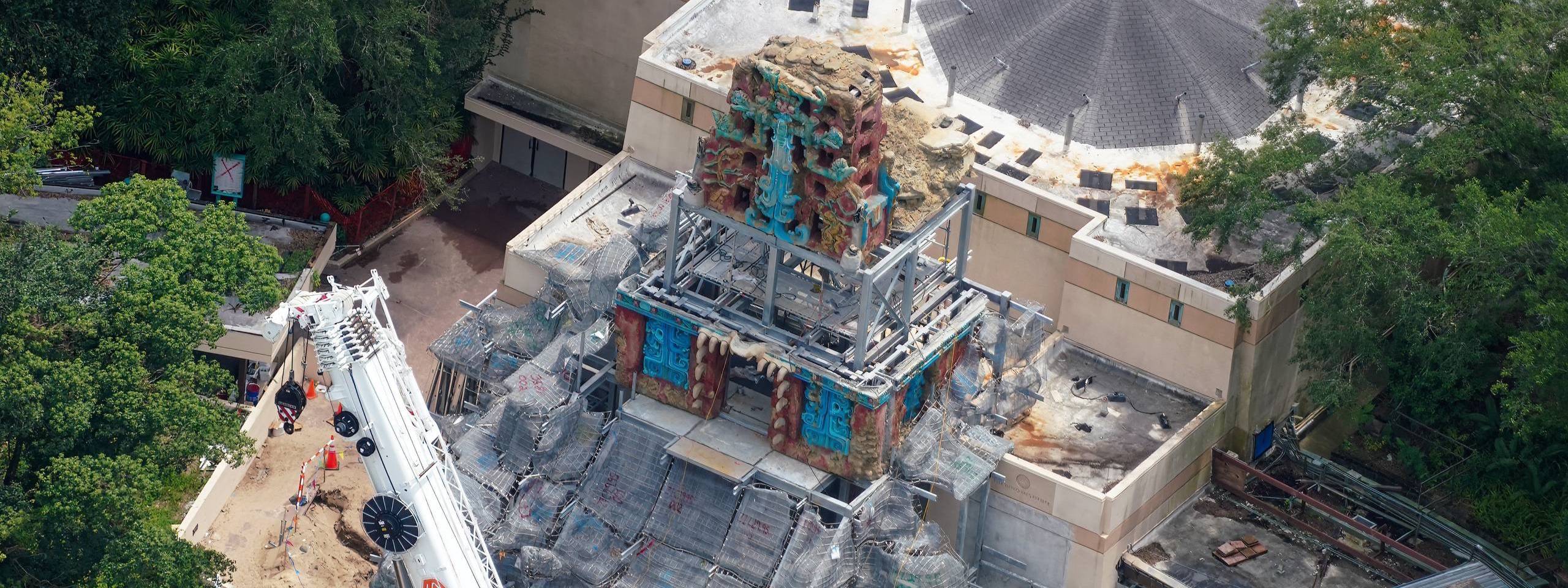 Indiana Jones Temple Facade Shows Dramatic Progress — Painted Mayan Pyramid Sections Revealed