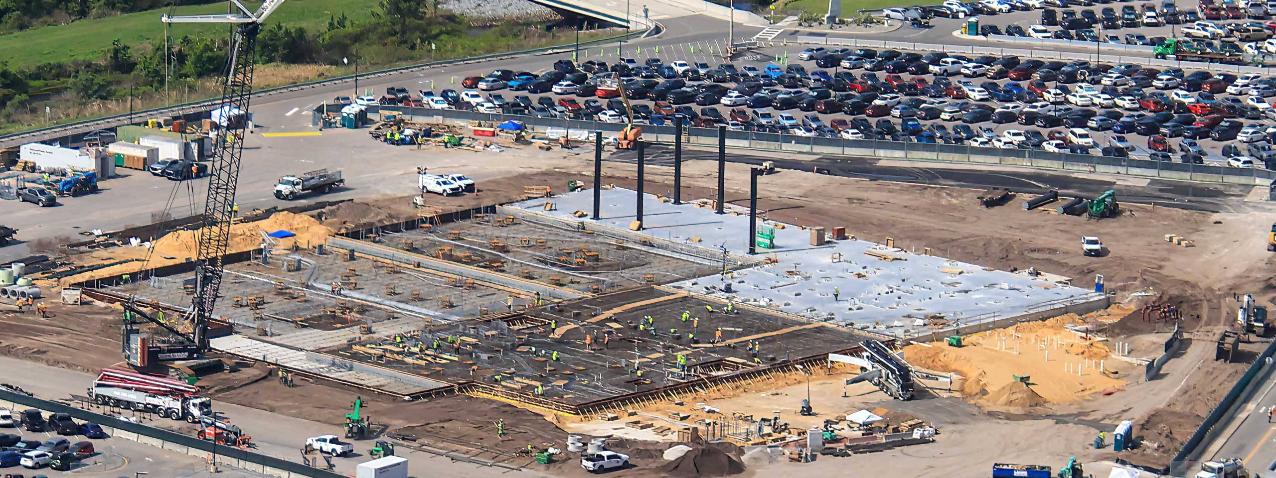 New Aerial View Reveals Monsters Inc Coaster Foundation and Track Support Installation