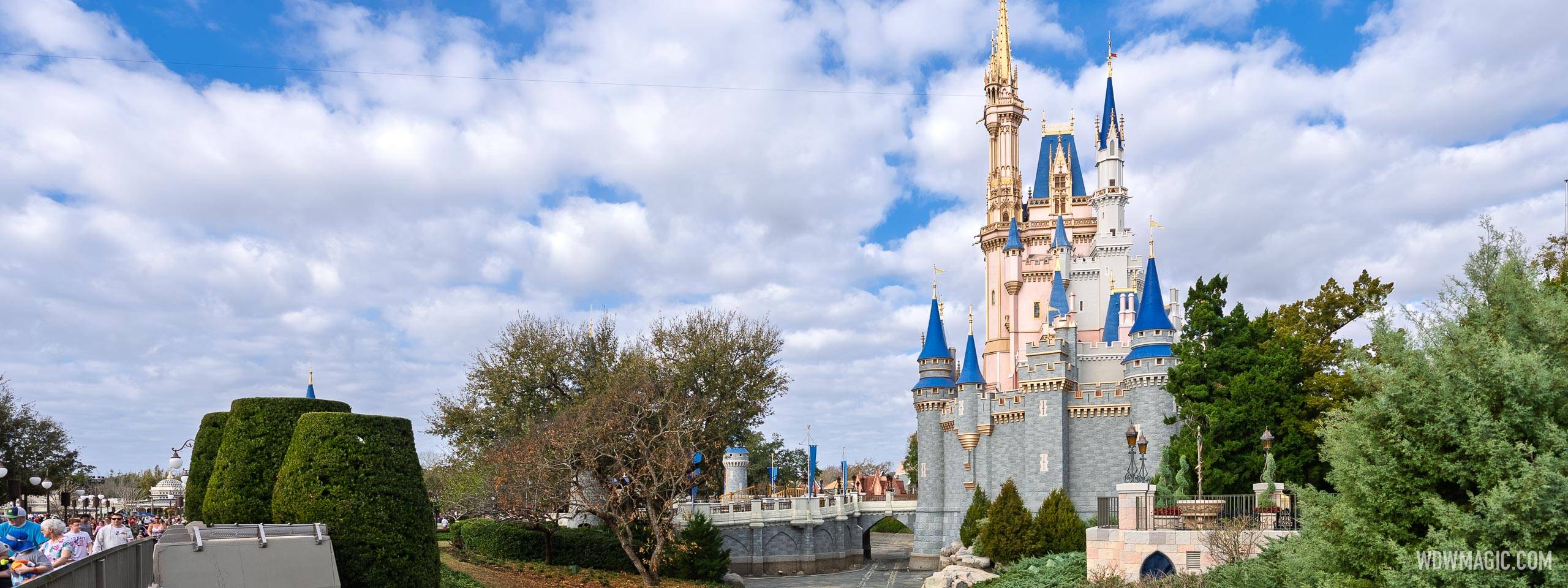 Cinderella Castle Repainting Update: New Grey Color Now Visible on Multiple Sides at Magic Kingdom