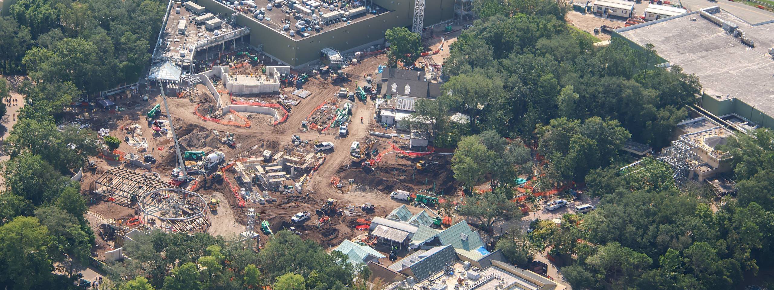 New Aerials Show Encanto Show Building Rockwork Framework at Tropical Americas in Disney's Animal Kingdom